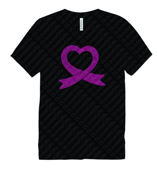 A Heart, Cancer Ribbon Rhinestone T- Shirt
