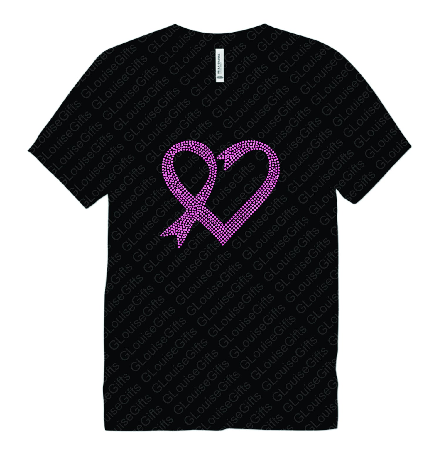 Pink Ribbon Heart Cancer Awareness Rhinestone Tee - Women's Support T-Shirt