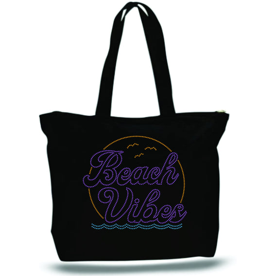 Beach Vibes Rhinestone Tote Bag, Sparkly Summer Shoulder Bag