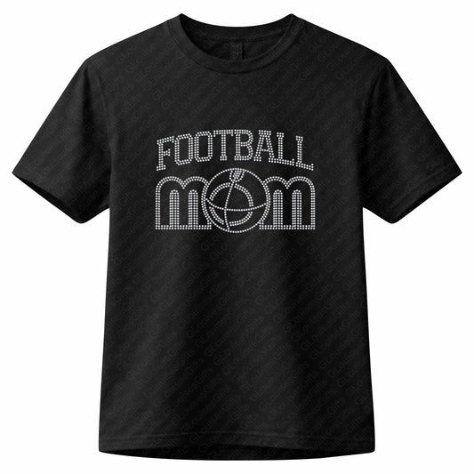 Rhinestone Football Mom Shirt, Game Day Bling Tee, Black T Shirt