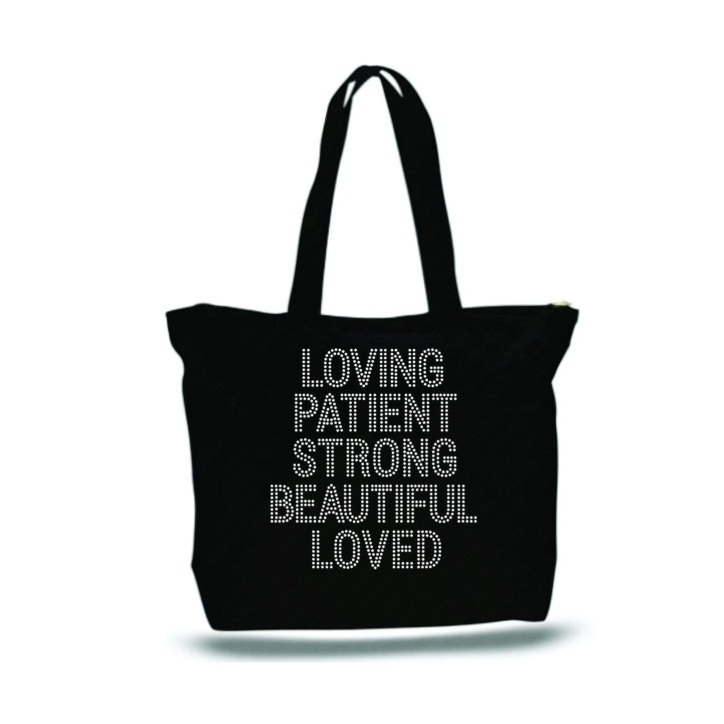 Rhinestone Tote Bag: Loving, Patient, Strong, Loved Affirmations