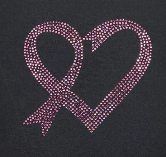 Pink Ribbon Heart Cancer Awareness Rhinestone T-Shirt