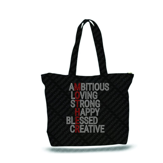 Mother definition rhinestone tote bag
