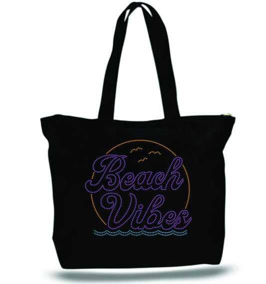 Beach Vibes Rhinestone Tote Bag