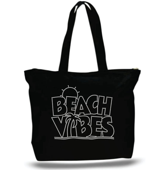 Beach Vibes Rhinestone Tote Bag – Sparkling Bag –Mom Gift